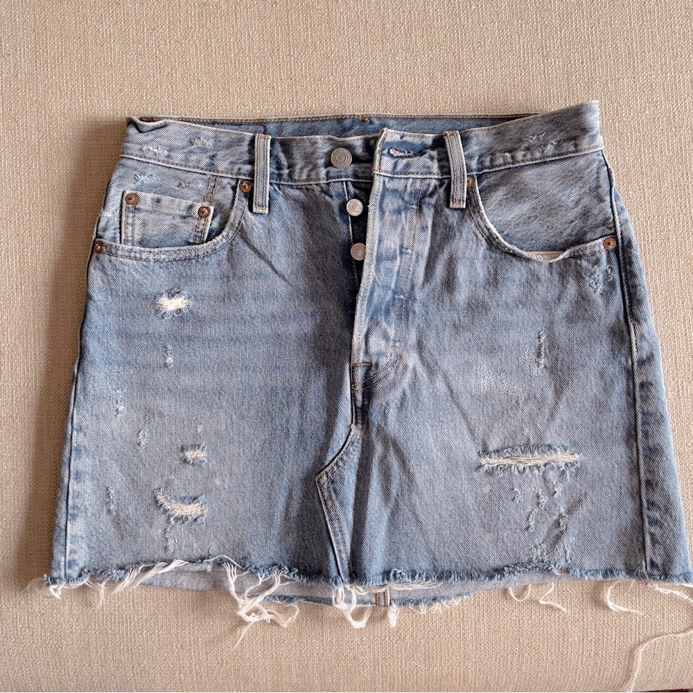Levi's Light Blue Distressed Mini Skirt
